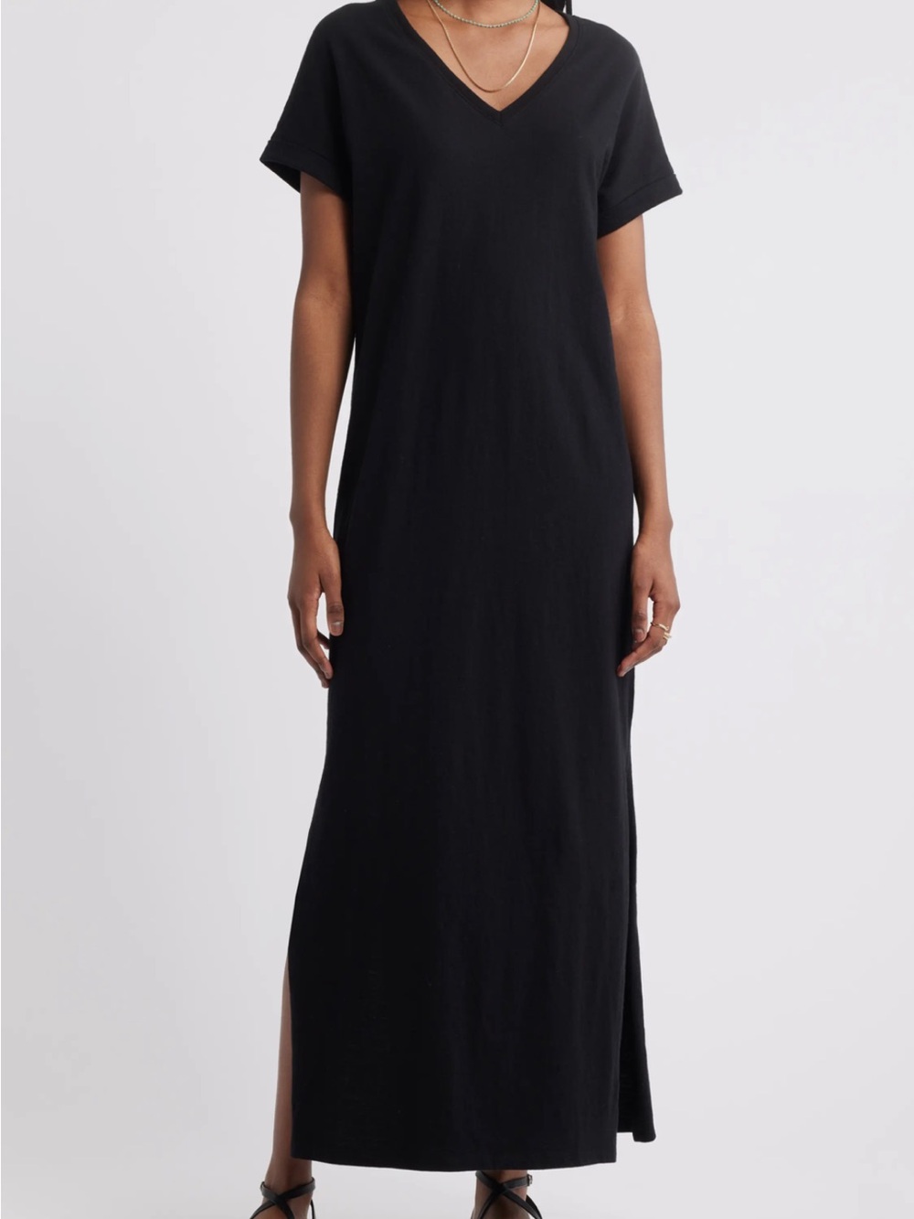 Treasure & Bond Black V-Neck Short Sleeve Maxi Dress size S